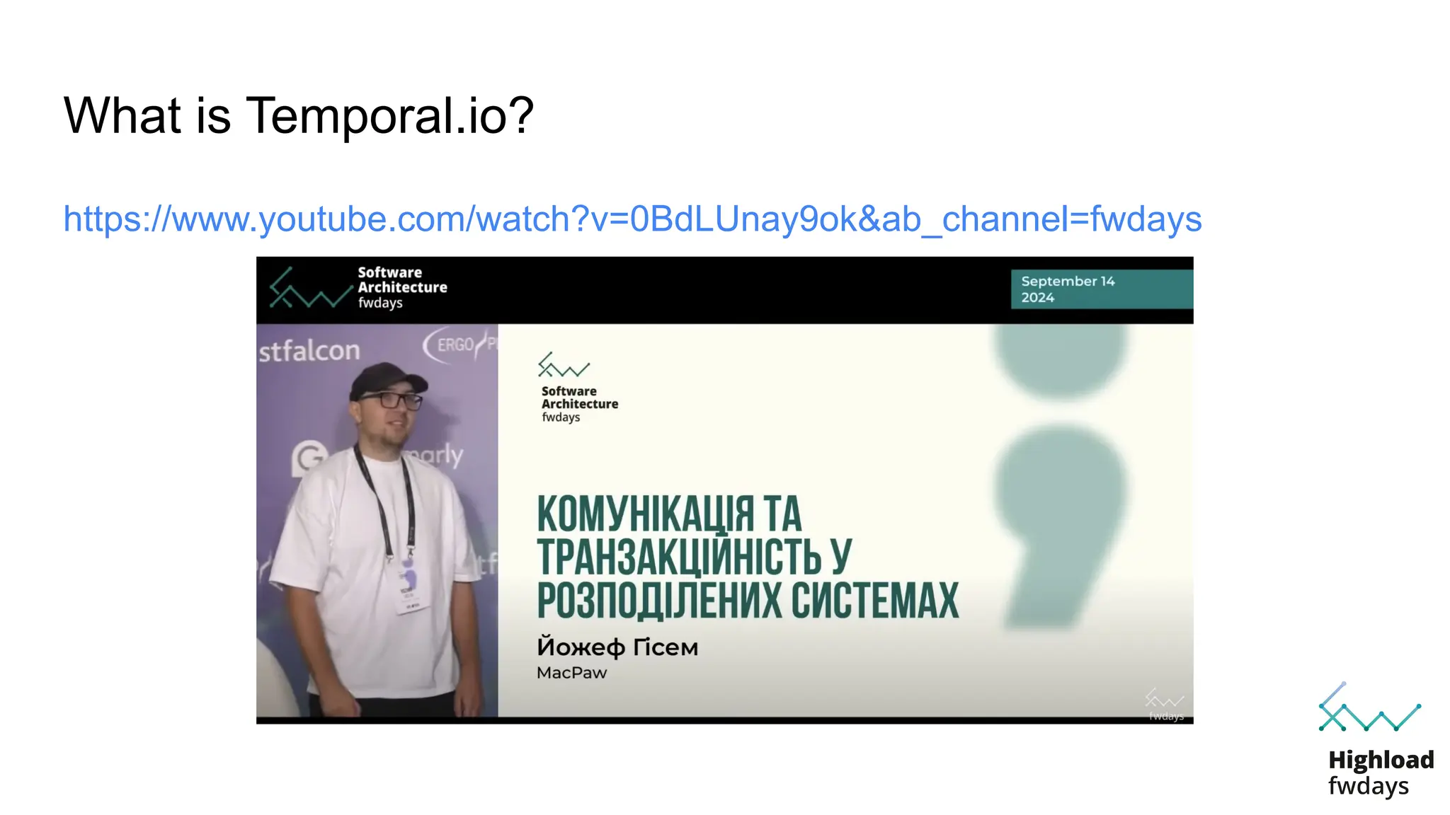 What is Temporal.io?
https://www.youtube.com/watch?v=0BdLUnay9ok&ab_channel=fwdays
 
