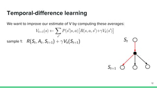 Temporal-difference learning
We want to improve our estimate of V by computing these averages:
sample 1:
12
 