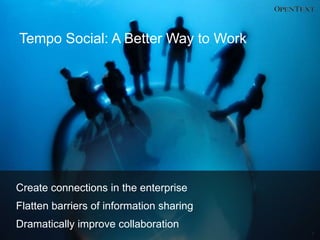 Tempo Social: A Better Way to Work




Create connections in the enterprise
Flatten barriers of information sharing
Dramatically improve collaboration
                                          1
 