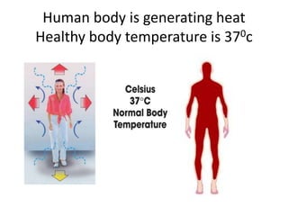Human body is generating heatHealthy body temperature is 370c