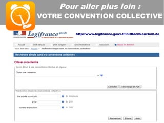 Pour aller plus loin :
VOTRE CONVENTION COLLECTIVE
http://www.legifrance.gouv.fr/initRechConvColl.do
 