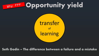 transferof learning 
Seth Godin –The differencebetweena failure anda mistake 
Opportunity yield  