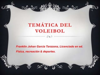 TEMÁTICA DEL
VOLEIBOL
Franklin Johan García Tarazona, Licenciado en ed.
Física, recreación & deportes.

 