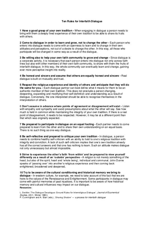 Ten Rules Interfaith Dialogue