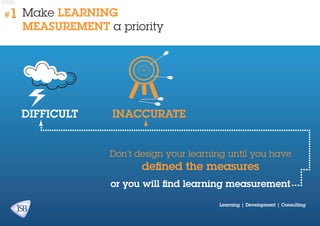 #1

Make learning
measurement a priority

difficult

inaccurate
Don’t design your learning until you have

defined the measures

or you will find learning measurement
Learning | Development | Consulting

 