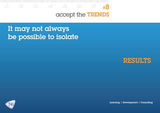 #1

#2

#3

#4

#5

#6

#7

#8

accept the TRENDS

It may not always
be possible to isolate
RESULTS

Learning | Development | Consulting

 