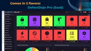 Comes in 2 ﬂavors:
DefectDojo Pro (SaaS)
 