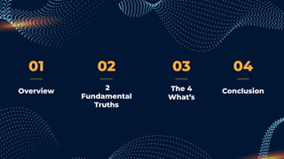 01
2
Fundamental
Truths
The 4
What’s
Overview
02 03 04
Conclusion
 