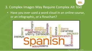 3. Complex Images May Require Complex Alt Text
• Have you ever used a word cloud in an online course,
or an infographic, or a flowchart?
 