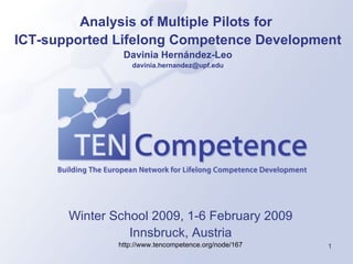 Analysis of Multiple Pilots for  ICT-supported Lifelong Competence Development Davinia Hernández-Leo [email_address] Winter School 2009, 1-6 February 2009 Innsbruck, Austria http://www.tencompetence.org/node/167 