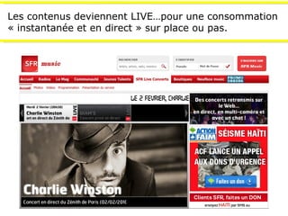 Les contenus deviennent LIVE…pour une consommation « instantanée et en direct » sur place ou pas. 