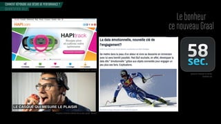 COMMENT RÉPONDRE AUX DÉSIRS DE PERFORMANCE ?
Le bonheur
ce nouveau Graal
QUANTIFIED SELF
Suivi de bien-être - HapiTrack
nre istre r d émotions céré rales liées a plaisir stati - Ne ro i
Application d’évaluation du bonheur
SocialMood Labs
 