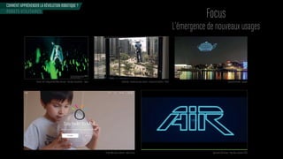 COMMENT APPRÉHENDER LA RÉVOLUTION ROBOTIQUE ?
Focus
L’émergence de nouveaux usages
ROBOTS UTILITAIRES
Spectacle AR Drones - Pays Bas automne 2015
Opération marketing avec drones - Camisaria Colombo - Brésil
Projet Moti pour autistes - Leka France
Spectacle drones -SpaxelsConcert de l’hologramme Miku Hatsune - Yamaha Corporation - Japon
 