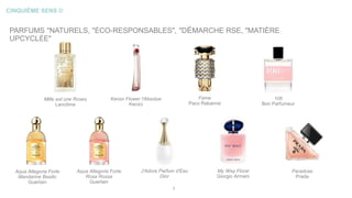 CINQUIÈME SENS ©
PARFUMS "NATURELS, "ÉCO-RESPONSABLES", "DÉMARCHE RSE, "MATIÈRE
UPCYCLÉE"
3
Kenzo Flower l'Absolue
Kenzo
Mille est une Roses
Lancôme
Fame
Paco Rabanne
106
Bon Parfumeur
Aqua Allegoria Forte
Mandarine Basilic
Guerlain
Aqua Allegoria Forte
Rosa Rossa
Guerlain
J'Adore Parfum d'Eau
Dior
My Way Floral
Giorgio Armani
Paradoxe
Prada
 