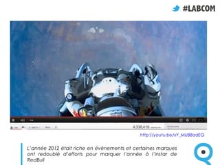 http://youtu.be/xY_MUB8adEQ


L’année 2012 était riche en évènements et certaines marques
ont redoublé d’efforts pour marquer l’année à l’instar de
RedBull
 