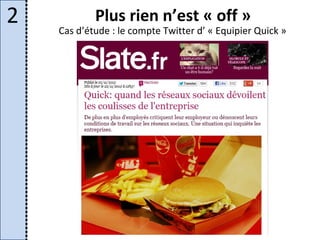 2           Plus rien n’est « off »
    Cas d’étude : le compte Twitter d’ « Equipier Quick »
 