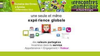 une seule et mê
me
expé rience globale

des valeurs partagé es
Incarné es dans du service
Appartenance = Engagement = Valeur

 