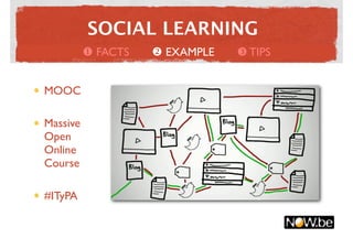 SOCIAL LEARNING
           FACTS    EXAMPLE    TIPS


MOOC

Massive
Open
Online
Course

#ITyPA
 