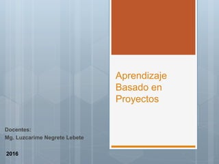 Aprendizaje
Basado en
Proyectos
Docentes:
Mg. Luzcarime Negrete Lebete
2016
 