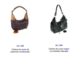 Art. 205 Cartera de cuero de carpincho  combinada   Art. 206 Cartera de cuero   negra  con bolsillos laterales 