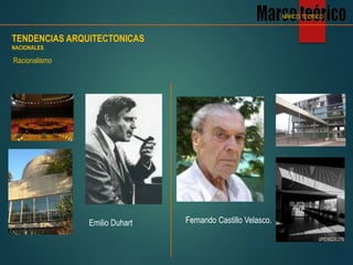 Racionalismo
TENDENCIAS ARQUITECTONICAS
NACIONALES
MARCO TEORICO
Emilio Duhart Fernando Castillo Velasco.
 