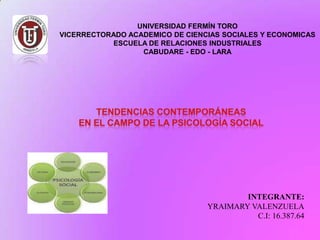 UNIVERSIDAD FERMÍN TORO
VICERRECTORADO ACADEMICO DE CIENCIAS SOCIALES Y ECONOMICAS
ESCUELA DE RELACIONES INDUSTRIALES
CABUDARE - EDO - LARA
INTEGRANTE:
YRAIMARY VALENZUELA
C.I: 16.387.64
 