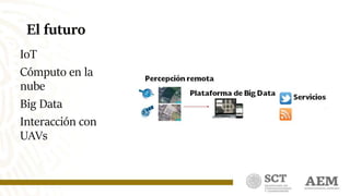 El futuro
IoT
Cómputo en la
nube
Big Data
Interacción con
UAVs
 