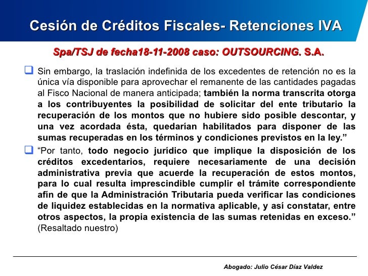 cesion de creditos fiscales en venezuela
