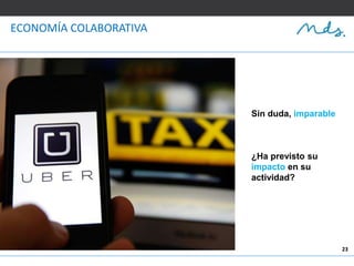 23
ECONOMÍA COLABORATIVA
Sin duda, imparable
¿Ha previsto su
impacto en su
actividad?
 