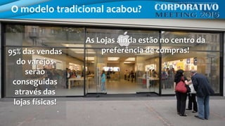 O modelo tradicional acabou?
95% das vendas
do varejos
serão
conseguidas
através das
lojas físicas!
As Lojas ainda estão no centro da
preferência de compras!
 