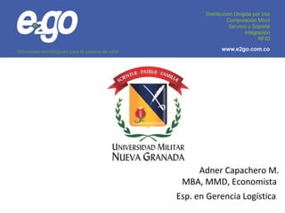 Adner Capachero M.
MBA, MMD, Economista
Esp. en Gerencia Logística
 