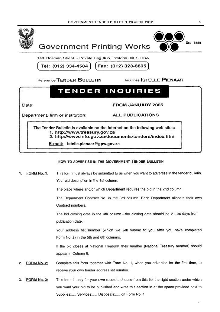 Tender bulletin 20 042012