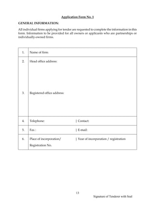 Tender Application Form Sample Tender document latest boiler | PDF