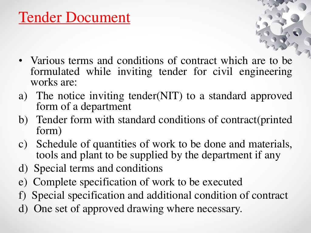 Tenders and procedure of tendering