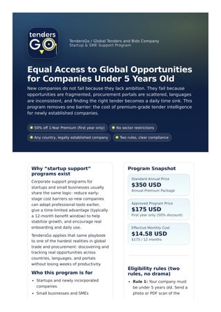 TendersGo Startup Support Program: Premium Tender Intelligence for New ...