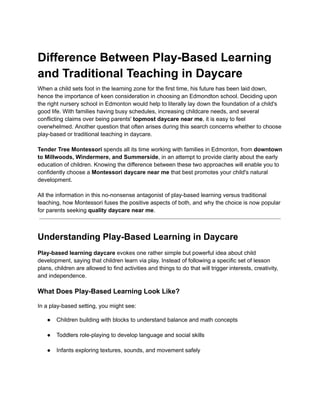 Difference Between Play-Based Learning and Traditional Teaching in ...