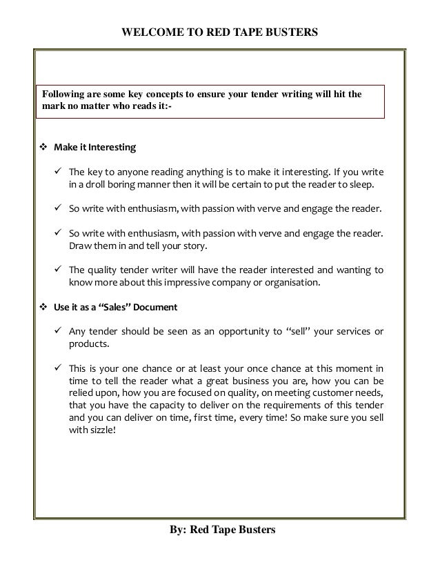 Tender Writing How do you write a tender to someone you don’t know?