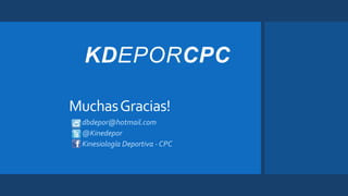 MuchasGracias!
dbdepor@hotmail.com
@Kinedepor
Kinesiología Deportiva - CPC
 