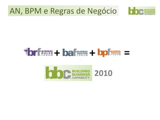 AN, BPM e Regras de Negócio



           +        +         =
                     2010
 