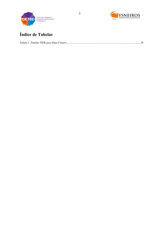 3

Índice de Tabelas
Tabela 1. Padrão TIER para Data Centers .......................................................................................................... 20

 