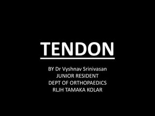 TENDON
BY Dr Vyshnav Srinivasan
JUNIOR RESIDENT
DEPT OF ORTHOPAEDICS
RLJH TAMAKA KOLAR
 