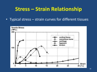 Stress – Strain Relationship
• Typical stress – strain curves for different tissues




                                                         16
 