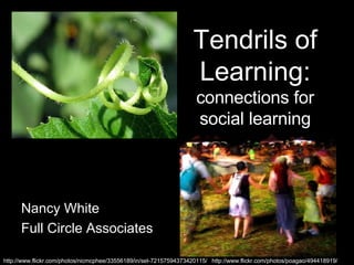 Tendrils of Learning:  connections for social learning Nancy White Full Circle Associates http://www.flickr.com/photos/nicmcphee/33556189/in/set-72157594373420115/   http://www.flickr.com/photos/poagao/494418919/ 
