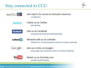 Stay connected to CCL!




2012 Center for Creative Leadership. All rights reserved.   17
 