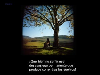 VMGR/05




          ¡Qué bien no sentir ese
          desasosiego permanente que
          produce correr tras los sueñ os!
 