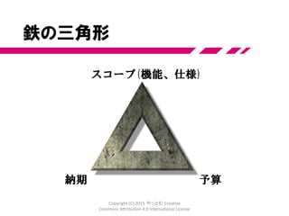 ソフトウェア開発の課題
～アジャイルの背景～
Copyright (C) 2015 やっとむ Creative
Commons Attribution 4.0 International License
 