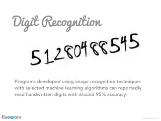 Digit Recognition
PrimaryObjects.com
Programs developed using image recognition techniques
with selected machine learning ...