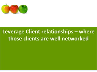 Leverage Client relationships – where
those clients are well networked
 
