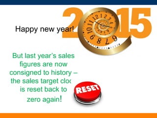 Happy new year!
But last year’s sales
figures are now
consigned to history –
the sales target clock
is reset back to
zero again!
 