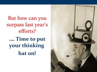But how can you
surpass last year’s
efforts?
…. Time to put
your thinking
hat on!
 
